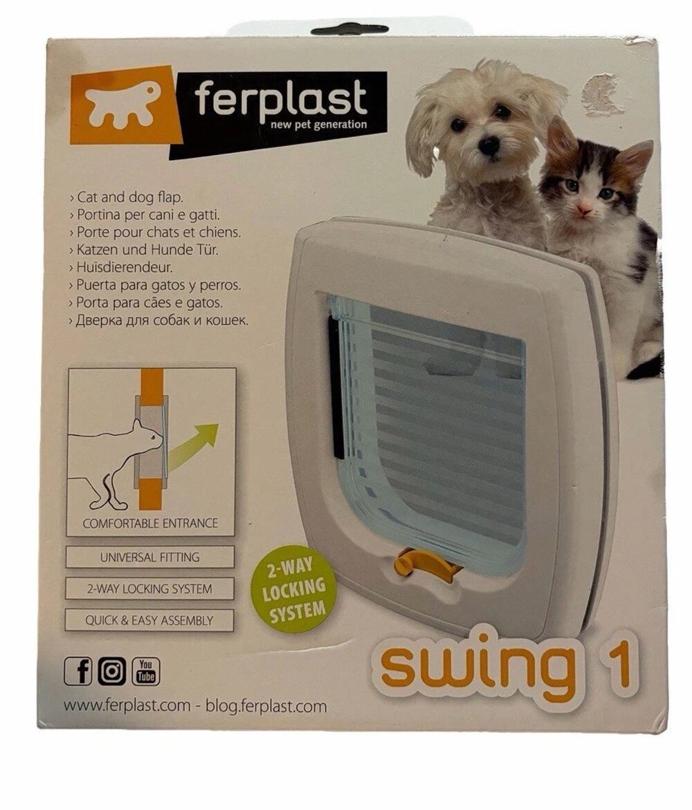 Ferplast Swing 1 Cat Small Dog Pet Door Flap 2-Way Locking White Universal Fit